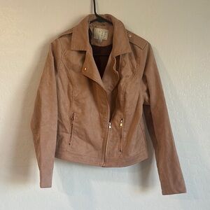 A new day women’s size large velvet soft jacket zip up casual pink biker‎ warm